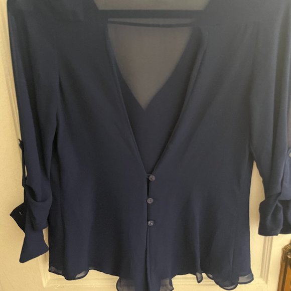 Navy Blouse with flattering button back detail - Picture 4 of 4